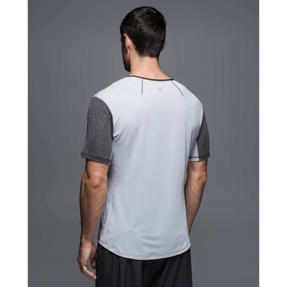Lululemon Non-Stop Crew Mens Heathered Light Grey Black Running Training Shirt - Picture 1 of 7